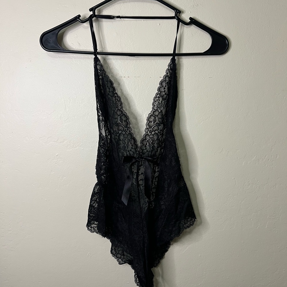Victoria's Secret Black Lace‎ Bodysuit with bows size small